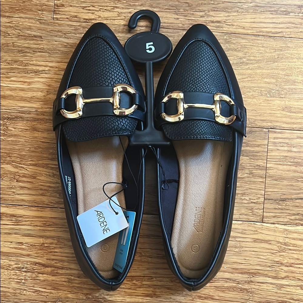 Ardene Black and Gold Flats with Horsebit Detail